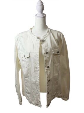 Women's White Collarless Jean Jacket
